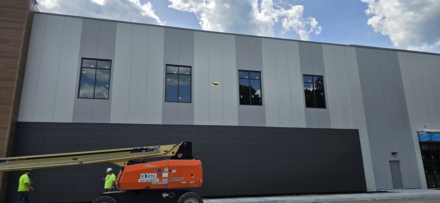 Commercial metal panel building prepared for joint sealing
